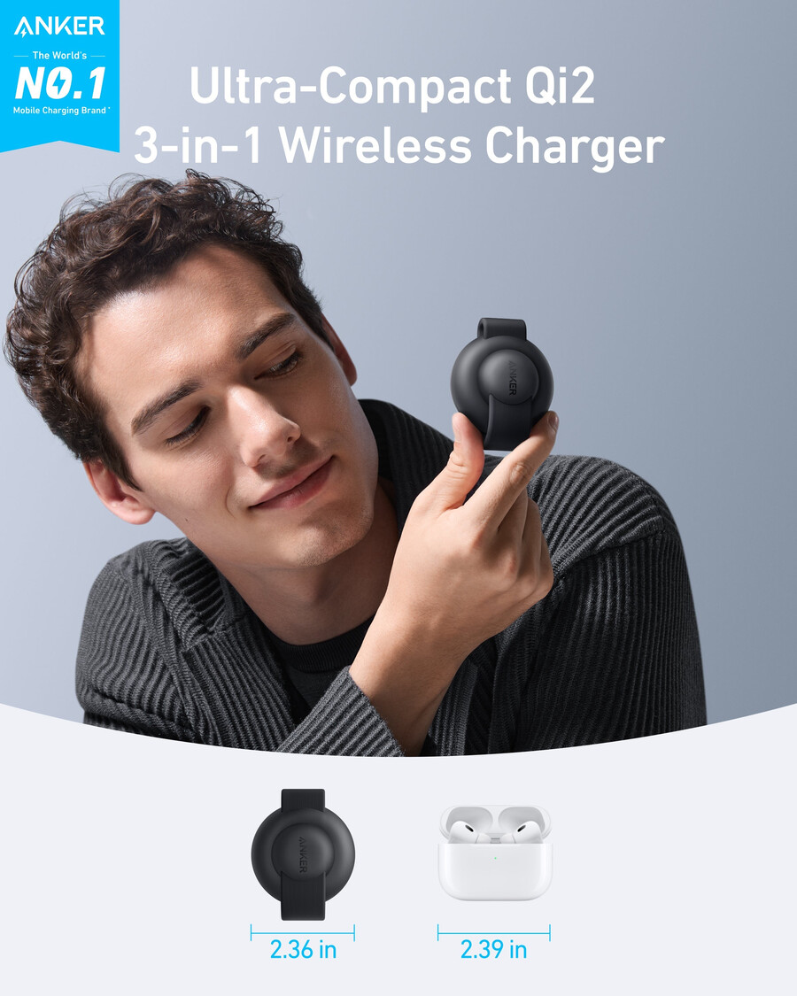 anker maggo ワイヤレス充電ステーション 3-in-1、折りたたみ式パッド