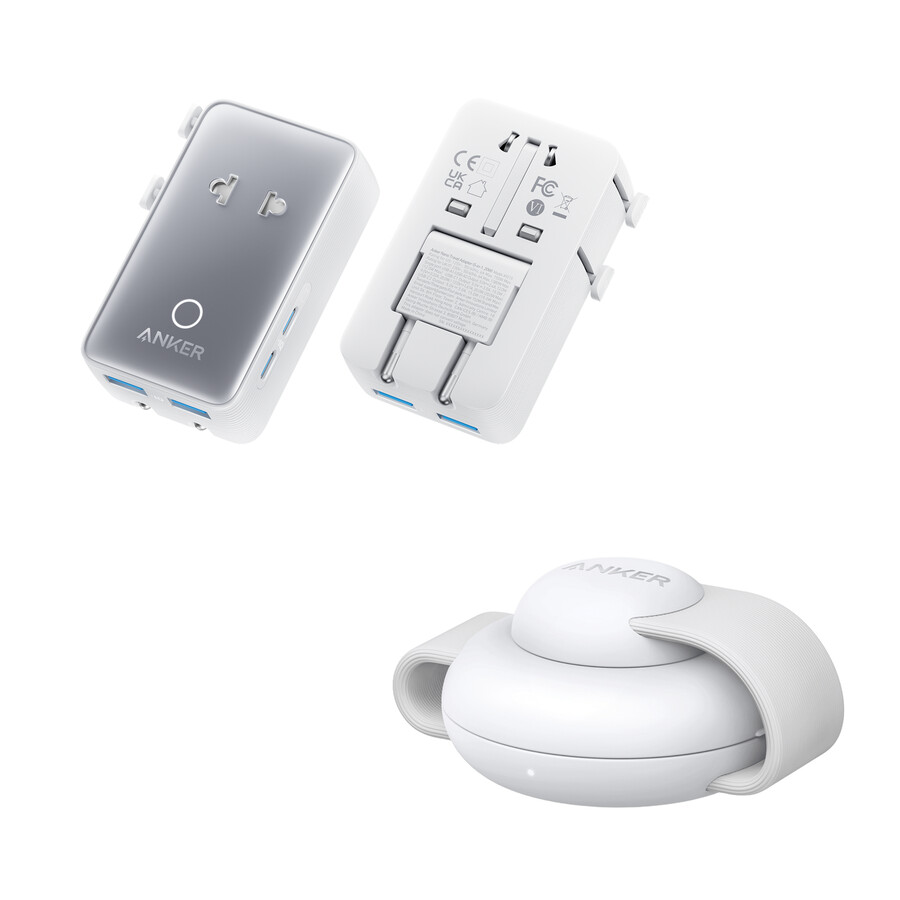 anker maggo ワイヤレス充電ステーション 3-in-1、折りたたみ式パッド と anker nano トラベルアダプター 5-in-1、20w、1 パック