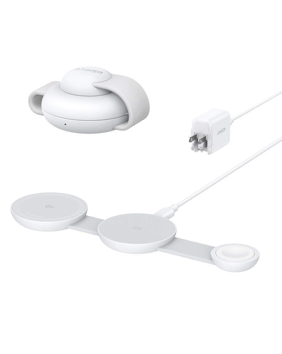 anker maggo ワイヤレス充電ステーション 3-in-1、折りたたみ式パッド と anker nano トラベルアダプター 5-in-1、20w、1 パック