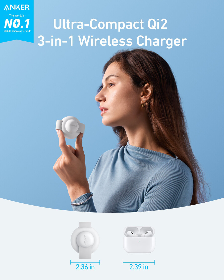anker maggo ワイヤレス充電ステーション 3-in-1、折りたたみ式パッド と anker nano トラベルアダプター 5-in-1、20w、1 パック