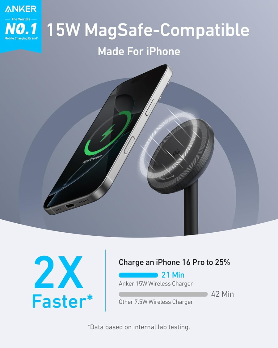 anker maggo iphone 17 magsafe 対応 充電器スタンド qi2 15w、アダプター付き